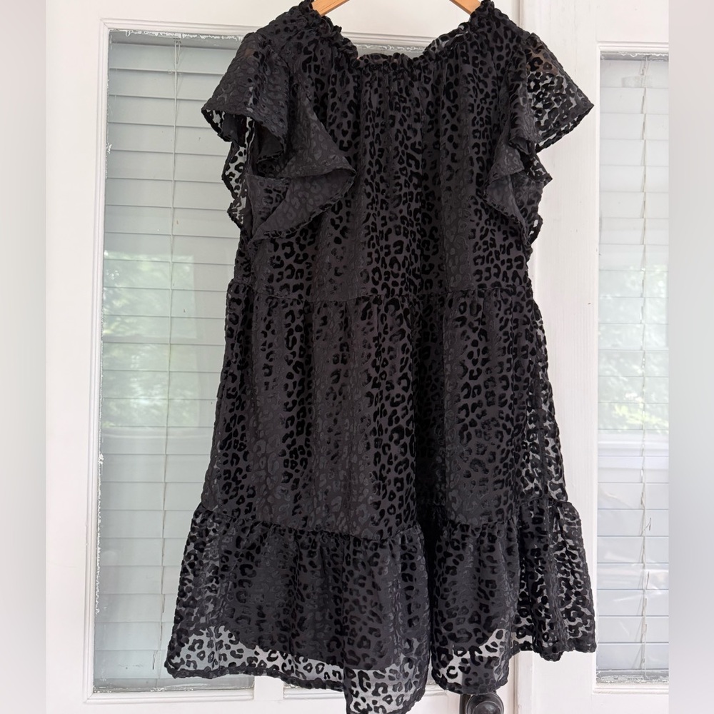 black loft leopard velvet appliqué mini dress